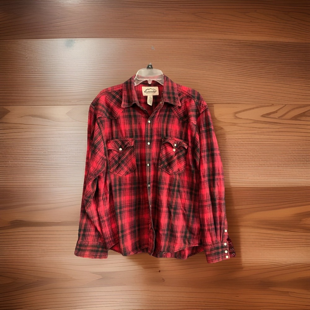 Kilimanjaro Flannel Shirt Mens Large Plaid Button Up Cabincore Lumberjack Camp